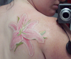 Fresh Stargazer Lily Tattoo On Back