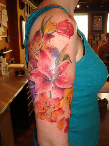 Attractive Stargazer Lily Tattoo For Girl