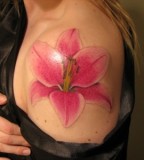 Perfect Stargazer Lily Tattoo On Shoulder