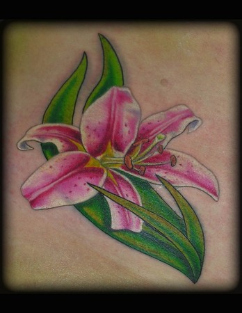 Small Green Pink Stargazer Lily Tattoo
