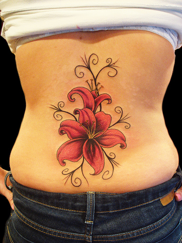 Awesome Stargazer Lily Tattoo Design on Back for Girls