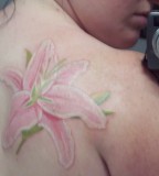 Fresh Stargazer Lily Tattoo Design on Shoulder for Girls