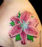 Full Color Stargazer Lily Tattoo Design on Shoulder