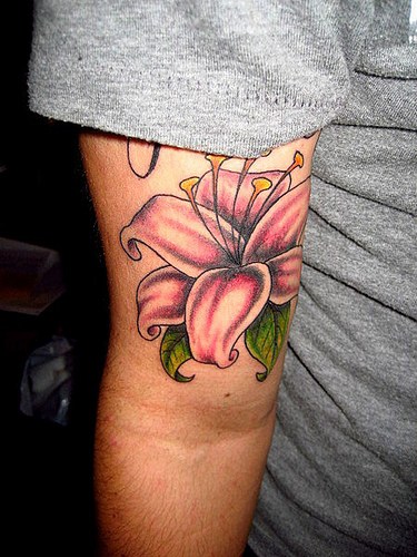 Cute Stargazer Lily Flower Tattoo Designs on Inner arm for Girls