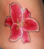 Cute Red Stargazer Lily Tattoo Design on Side