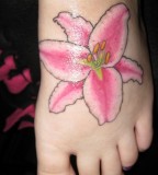 Cute Oriental Lily Tattoo Design on Foot for Girls