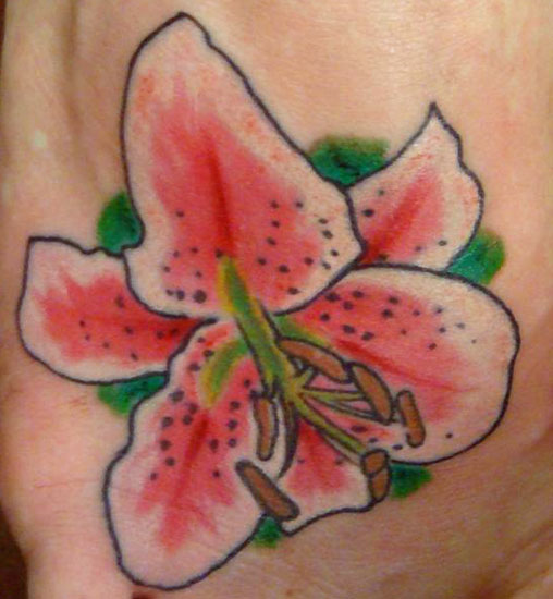 Cute Pink Lily Flower Tattoo Design