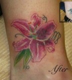 Cute and Tiny Stargazer Lily Tattoo Design on Foot for Girls