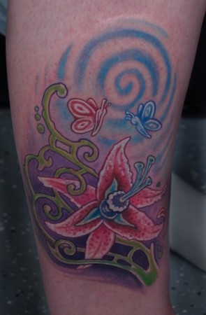 Stargazer Lily With Filigree Foliage Tattoo Design Ideas