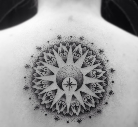 stars and moon mandala tattoo