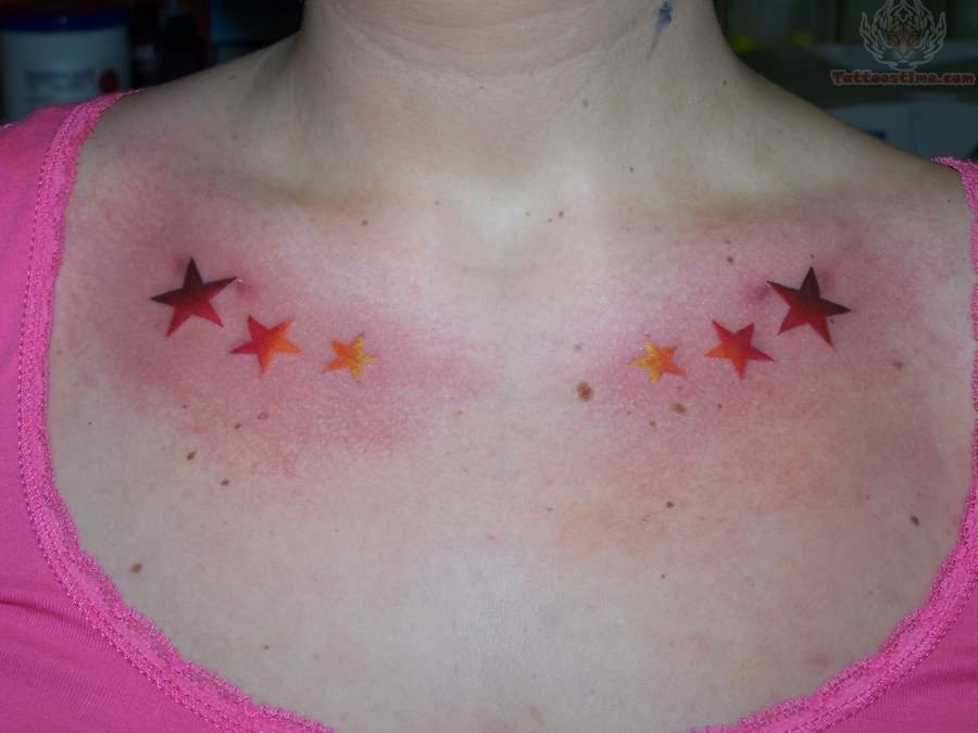 Red Stars Tattoos On Chest For Girls