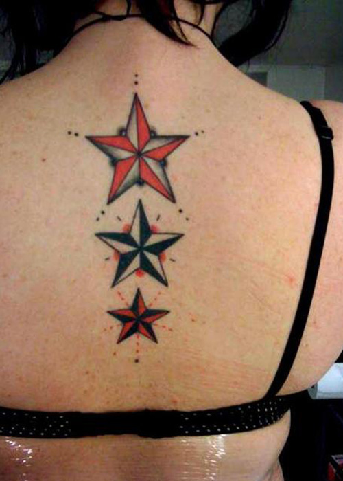 Upper Back Three Stars Tattoos For Girls