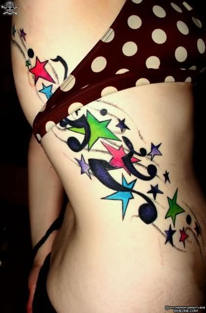 Colourful Star Tattoos On Back For Girls (NSFW)