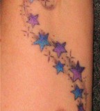 Blue And Purple Star Tattoos On Wrist For Girls