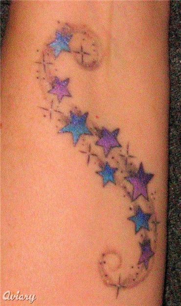 Blue And Purple Star Tattoos On Wrist For Girls