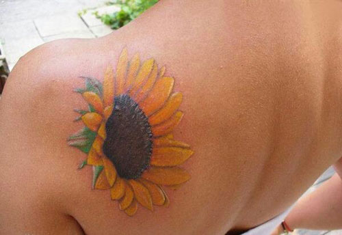 Staggering Sunflower Tattoo Designs on Shoulder for Women
