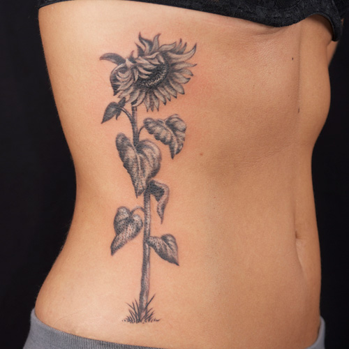 Sunflower Tattoo Design on Rib for Women