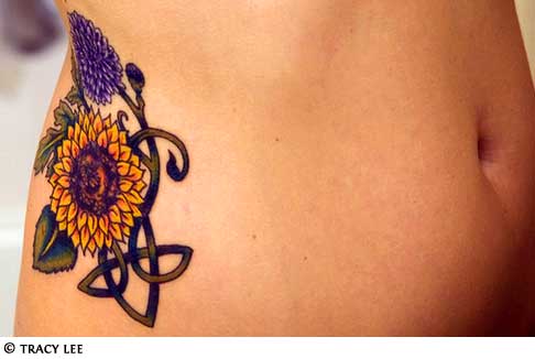 Sunflower Tattoos Design on Hip for Girls