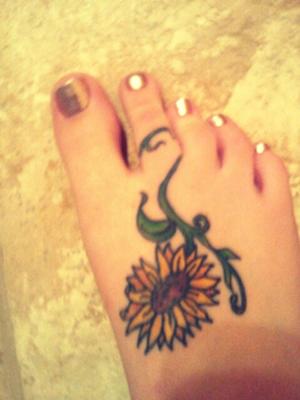 Cute Sunflower Tattoo on Foot for Women