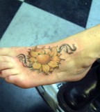 Sunflower Tattoo Designs on Foot For Girls