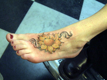 Sunflower Tattoo Designs on Foot For Girls