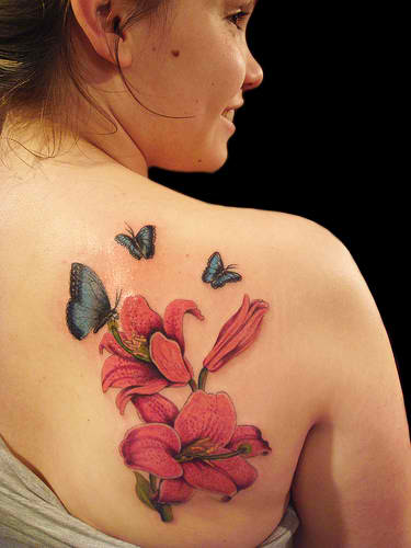 Beautiful Sunflower and Butterfly Tattoo Design for Women
