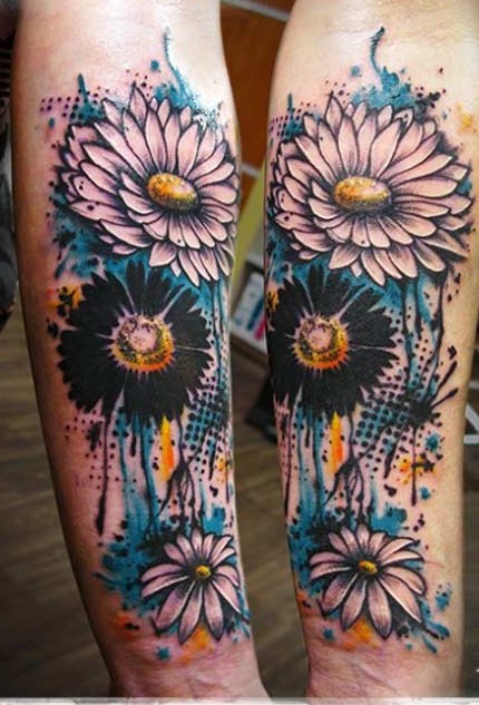 sunflower watercolor flower tattoo