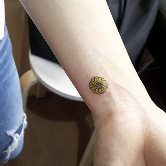 sunflower wrist tattoo