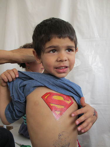 Boy with Nice Superman Temporary Chest Tattoo