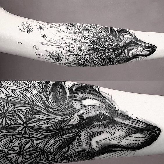 surealist-floral-wolf-tattoos