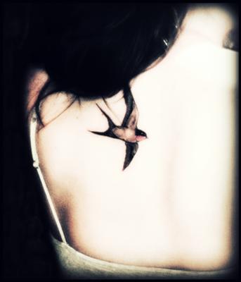 Inspirational Swallow Bird Upper Back Tattoo Design