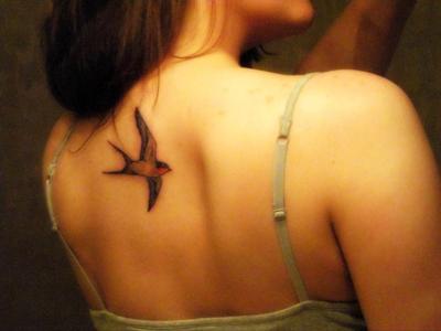 Unique Swallow Bird Upper Back Tattoo Design
