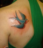 Glamorous Swallow Bird Left Upper Back Tattoo Picture