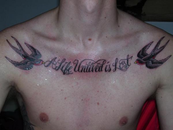 Double Swallow Chest Tattoo Inspiration Picture For Men