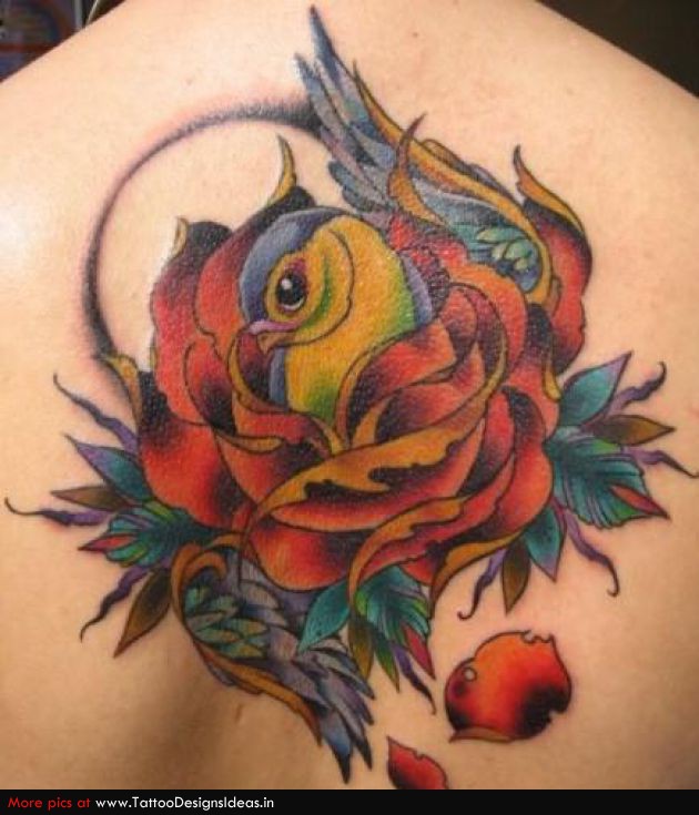 Amazing Swallow Rose Tattoo Inspiration Photo
