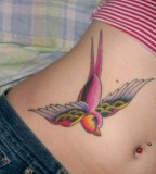 Fancy Swallow Bird Tattoo Design On The Stomach For Women