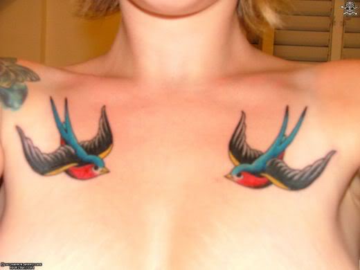 Double Swallow Bird Shoulder Tattoo For Women