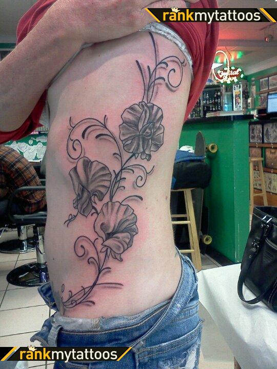 Amazing Sweet Pea Flower Women Ribs Tattoo (NSFW)