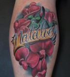 Colorful Romantic Dedication Sweet Pea Flower Tattoo