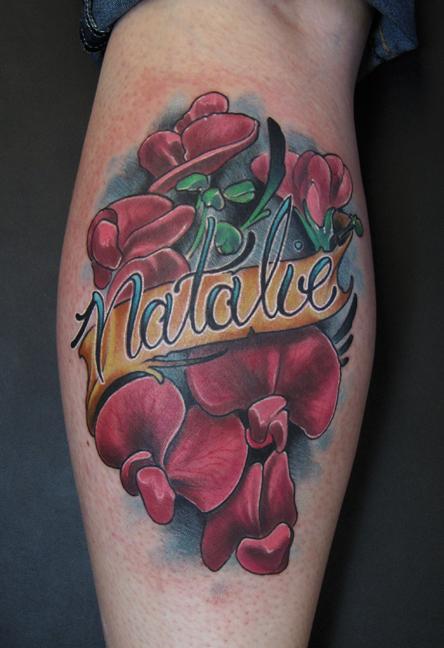 Colorful Romantic Dedication Sweet Pea Flower Tattoo