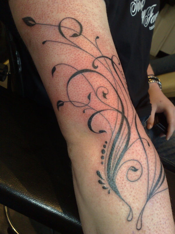 Awesome Full Arm Swirl Tattoo Design for Girls