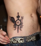 Simple Sword Tattoo Design on Abs for Men