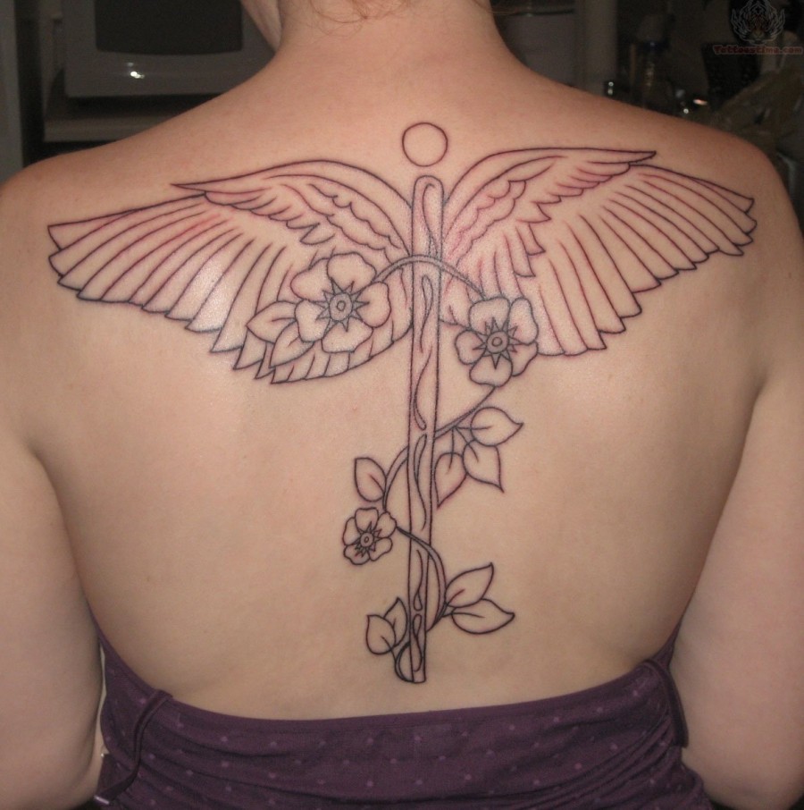 Nurse Symbol Tattoo On Back for Women