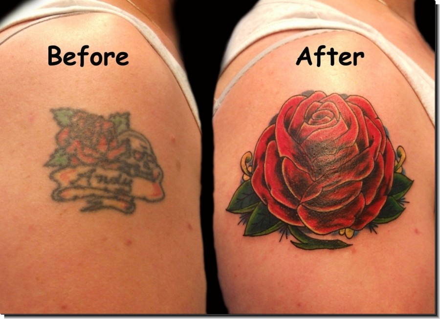 Red Rose Cover Up Arm Tattoo Designs