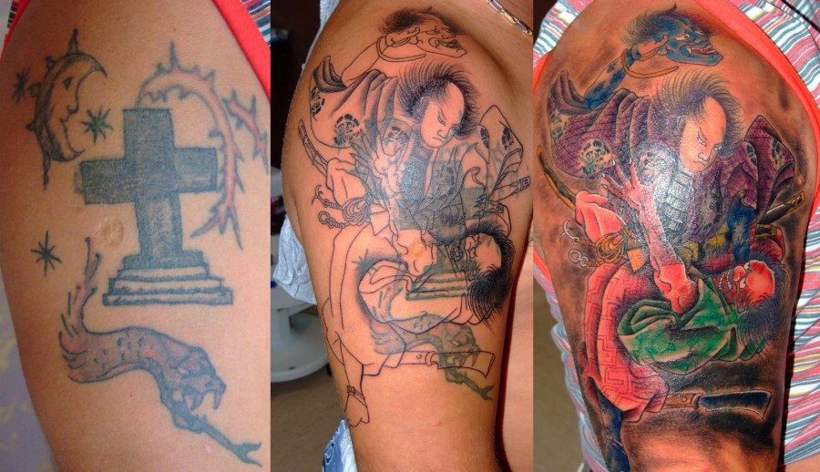 Samurai In Fight Cover Up Arm Tattoo Design