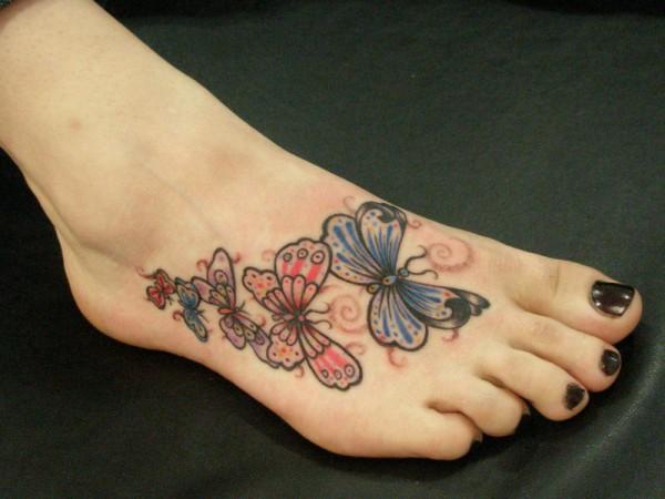 Beautiful Butterfly Shaped Tattoo Design on Foot for Girls