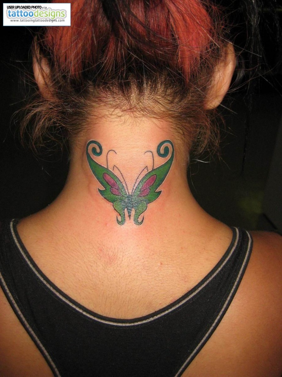 Cute Green Butterfly Tattoo Design for Girls