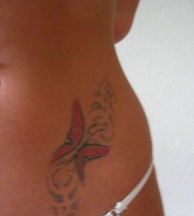 Butterfly Shaped Tattoo Design on Abdormen for Girls