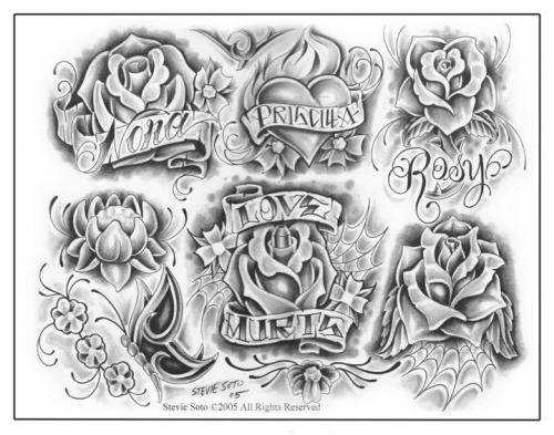 Lovely Artistic Flowers And Names Tattoo Designs