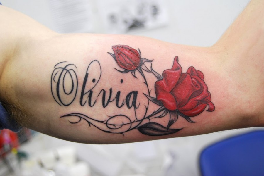 Beautiful Olivia Name in Roses Tattoo Design